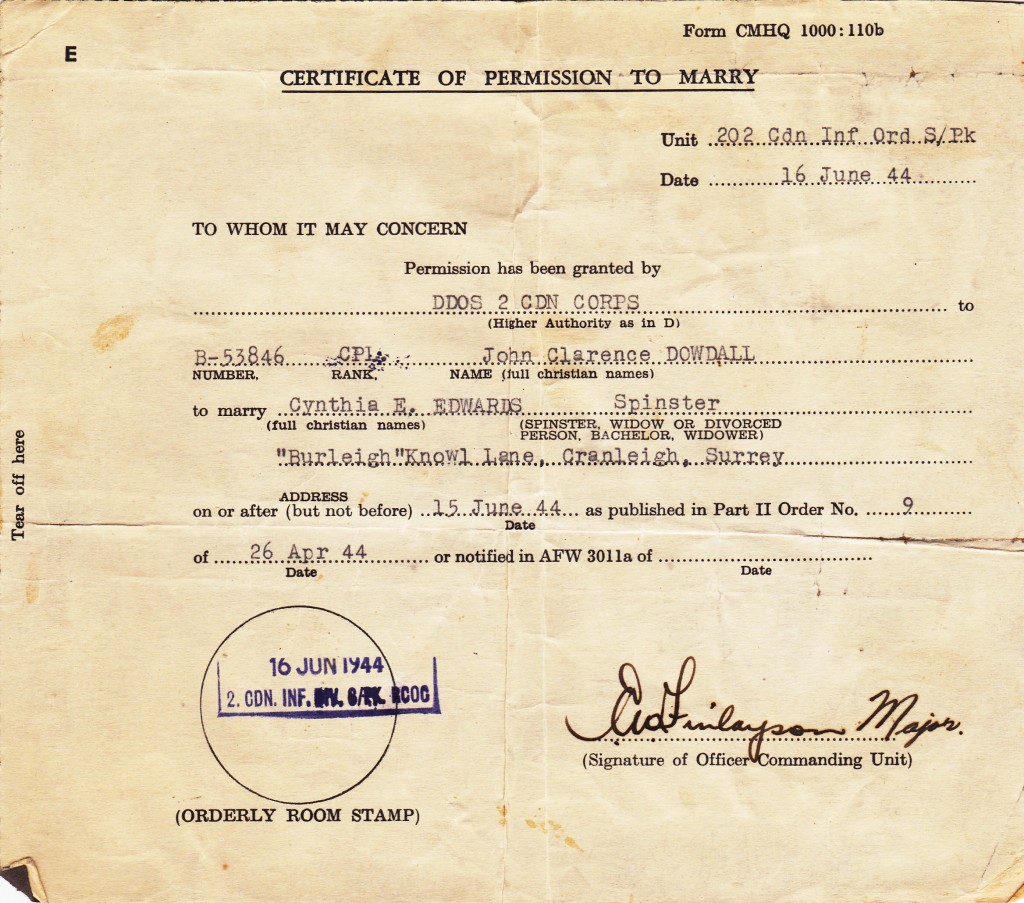 Permission To Marry June 16, 1944